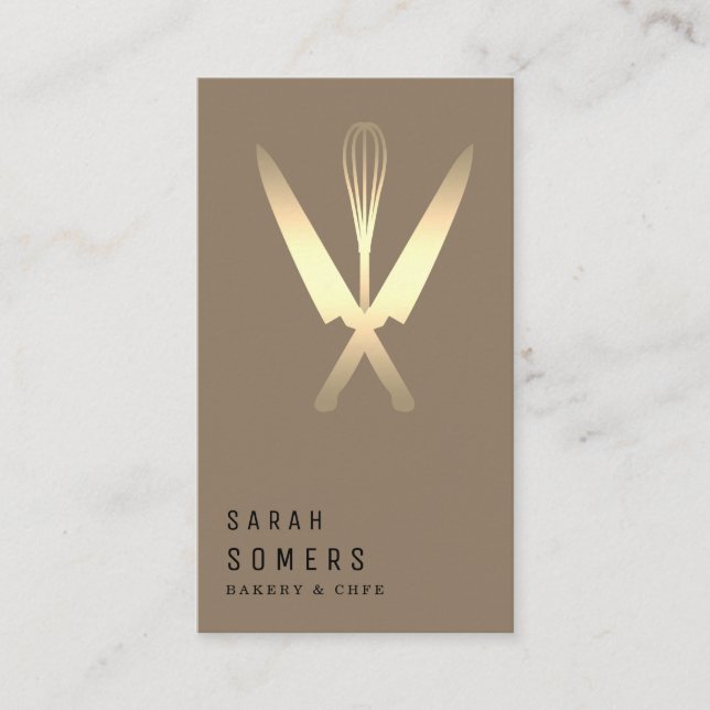 Modern Bakery Business Guld Glitter Knivar & Whisk Visitkort (Framsida)