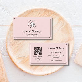 Modern Bakery Logo QR Code Pink Visitkort