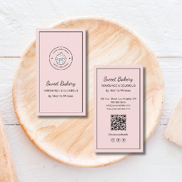 Modern Bakery Logo QR Social Media Icons Pink Visitkort