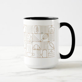 Modern Bakery Pattern Mug - Elegant Gold Line Art Mugg