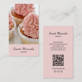 Modern Bakery Photo QR Social Media Icons Rosa Visitkort