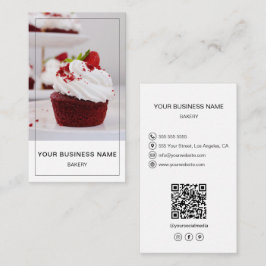 Modern bakery Photo QR Social Media Icons White Visitkort