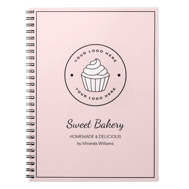 Modern Bakery Pink Custom Logo Anteckningsbok (Framsidan)