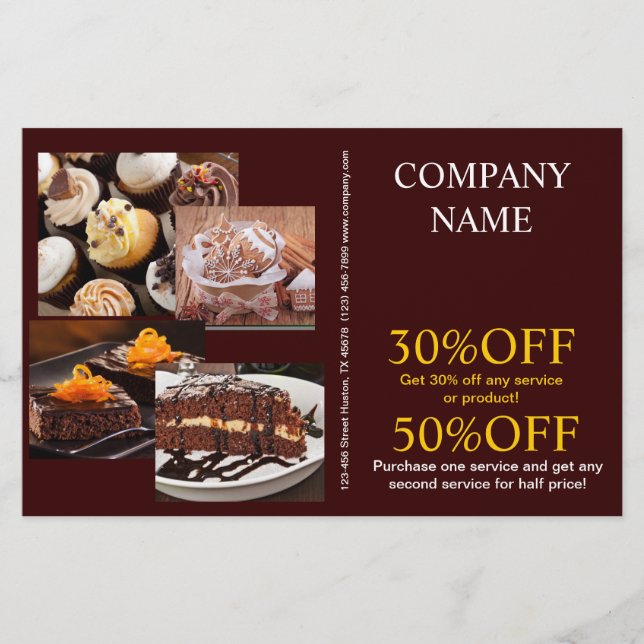 Modern bakgrädda bakverk av dessertkakor flygblad (Framsidan)