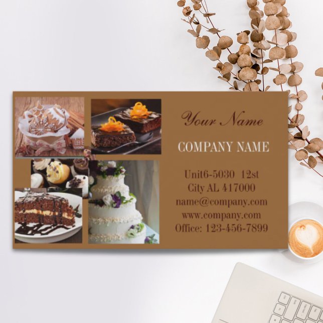 Modern bakgrädda bakverk av dessertkakor visitkort (Modern dessert cake cupcake baker bakery business card)