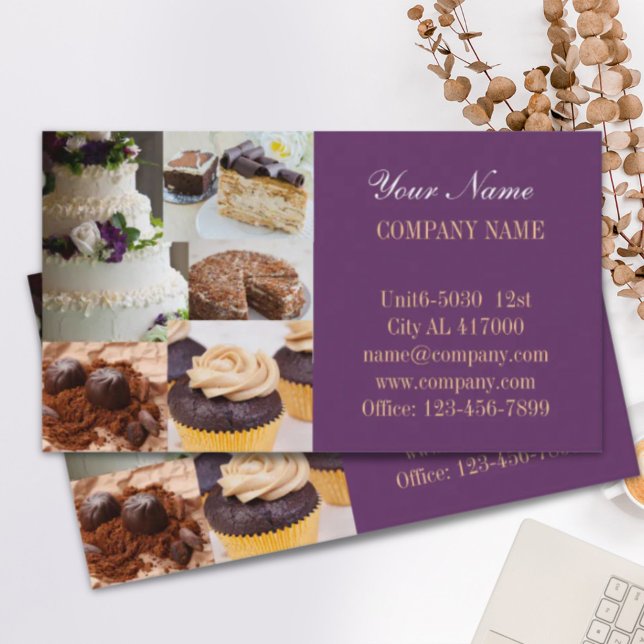 Modern bakgrädda bakverk av dessertkakor visitkort (Modern dessert cake cupcake baker bakery business card)