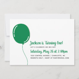 Modern Ballon-Födelsedagsfest med en Grönt Inbjudningar