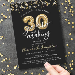 Modern Ballon Streamers i 30års födelsedag-skript Inbjudningar