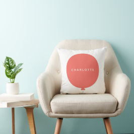 Modern ballong | Coral Rosa Cute Girly Baby Namn Kudde
