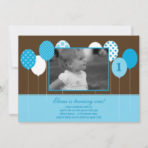 Modern Ballong Foto Födelsedagsinbjudan - Blå Inbjudningar