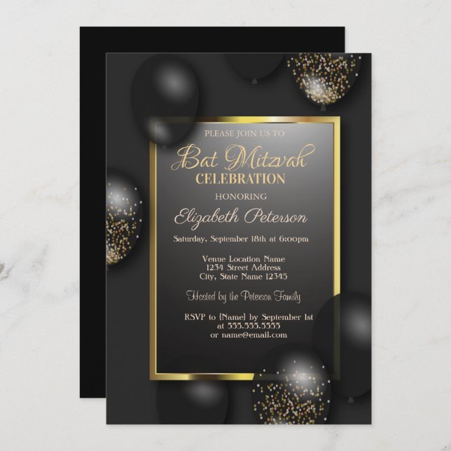 Modern Balloons Pub Mitzvah Inbjudningar (Fram/baksida)