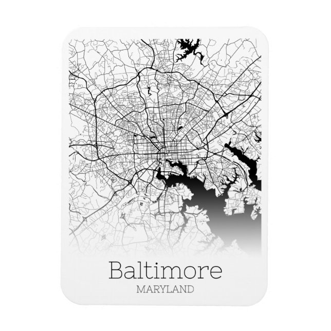 Modern Baltimore City Karta Magnet (Vertikal)