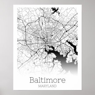 Modern Baltimore City Karta Poster