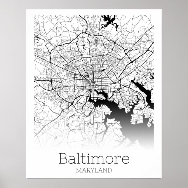 Modern Baltimore City Karta Poster (Framsidan)