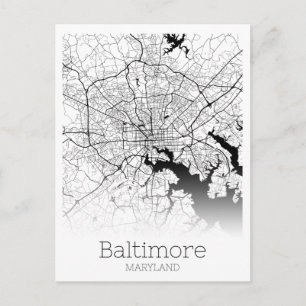 Modern Baltimore City Karta Vykort