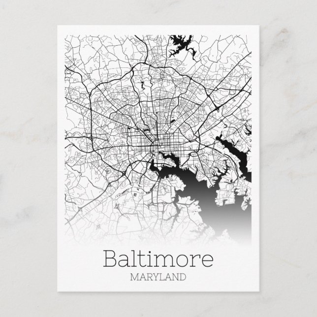 Modern Baltimore City Karta Vykort (Framsida)