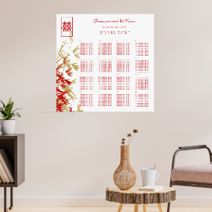 Modern Bamboo Lämnar kinesiska Bröllop-sätesdiagra Poster