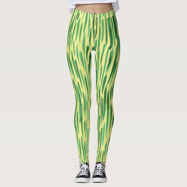 Modern Bamboo Mönster Jungle Vibe Grönt Rand Leggings (Framsida)