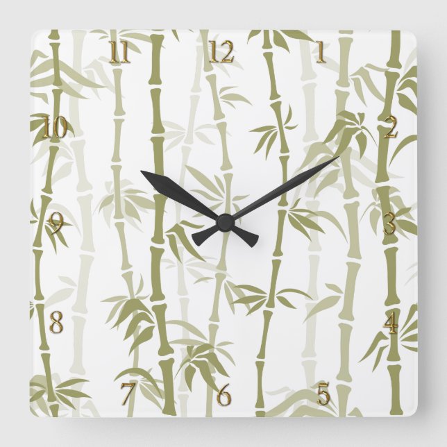 Modern Bamboo Träd Fyrkantig Klocka (Framsida)