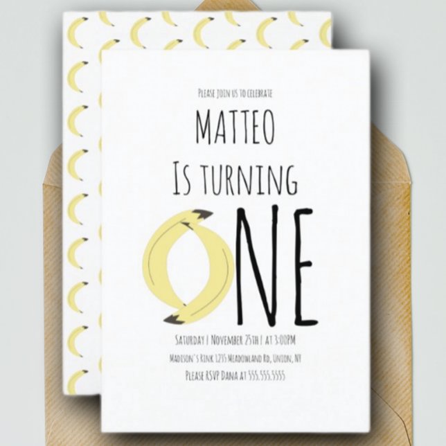 Modern banan Första födelsedag En mönster  Inbjudningar (Skapare uppladdad)