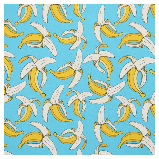 Modern Bananas Mönster Fruit Print on Aqua Blue Tyg (Provkarta)