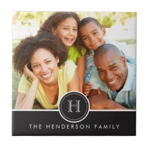 Modern banderoll med monogramfamiljens foto-panel kakelplatta