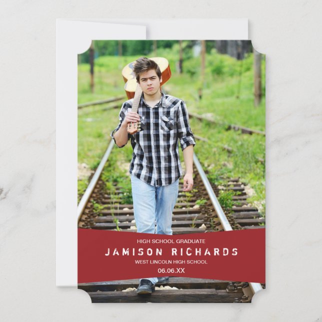 Modern Banner Grad Announcement / Red Inbjudningar (Framsida)