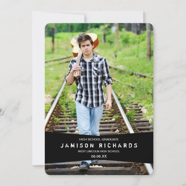 Modern Banner Grad Party-inbjudan / Black Inbjudningar (Framsida)