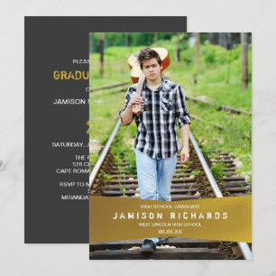 Modern Banner Grad Party Inbjudan / Faux Gold Foil