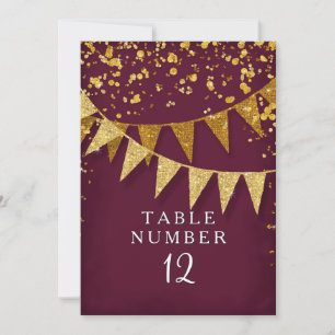 Modern Banner Guld Glitter Vinröd Bordskortnummer Inbjudningar
