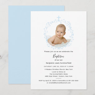 Modern Baptism Baby Photo Inbjudningar