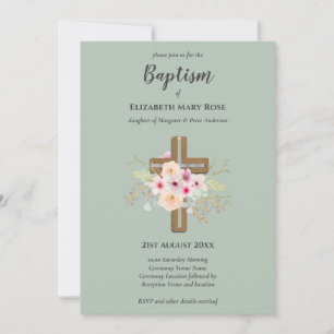 Modern BAPTISM Christening Bautizo INBJUDAN BLOMMI