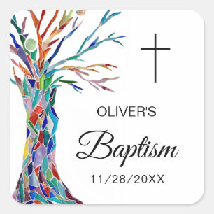 Modern baptism Christening Fyrkantigt Klistermärke