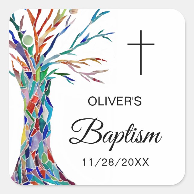 Modern baptism Christening Fyrkantigt Klistermärke (Framsida)
