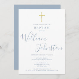 Modern baptism Christening Guld Kor Dusty Blue Inbjudningar