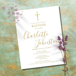 Modern baptism Christening Guld Namnteckning skrip Inbjudan Vykort