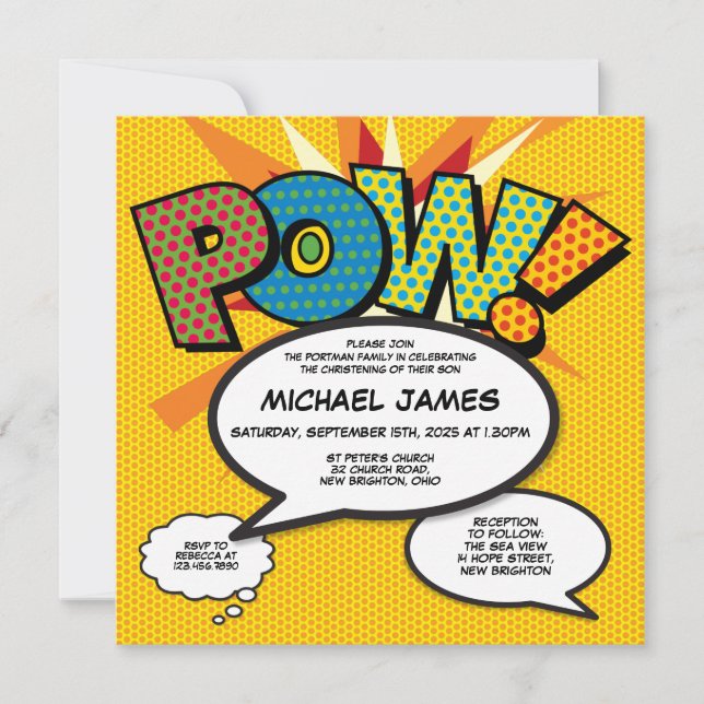 Modern baptism Christening Roligt Tecknad Bok Phot Inbjudningar (Framsida)