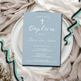 Modern baptism Christening White Kor Dusty Blue Inbjudningar