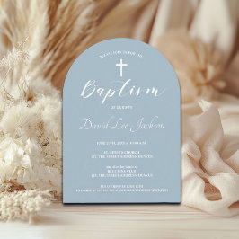 Modern baptism Christening White Kor Dusty Blue Inbjudningar