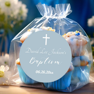Modern baptism Christening White Kor Dusty Blue Runt Klistermärke