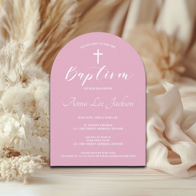 Modern baptism Christening White Kor Dusty Rosa Inbjudningar (Skapare uppladdad)