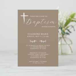 Modern Baptism-inbjudan till Elegant i Beige-skrip Inbjudningar