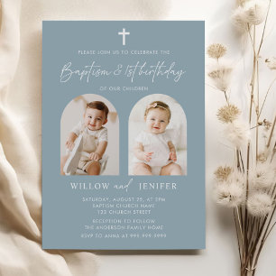 Modern baptism och Twillingar från första födelsed Inbjudningar