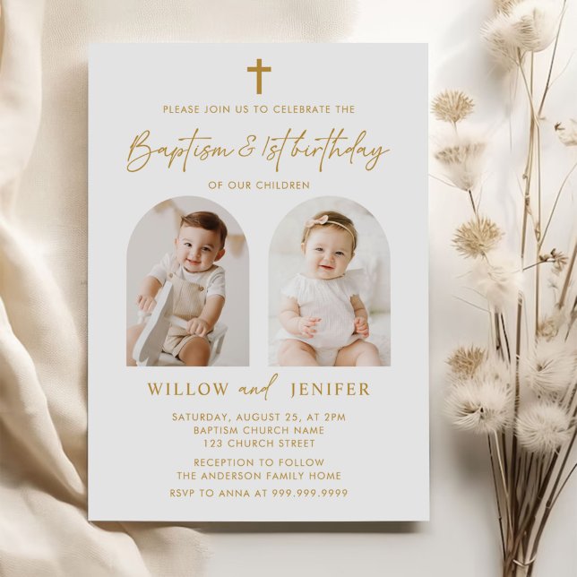 Modern baptism och Twillingar från första födelsed Inbjudningar (Skapare uppladdad)
