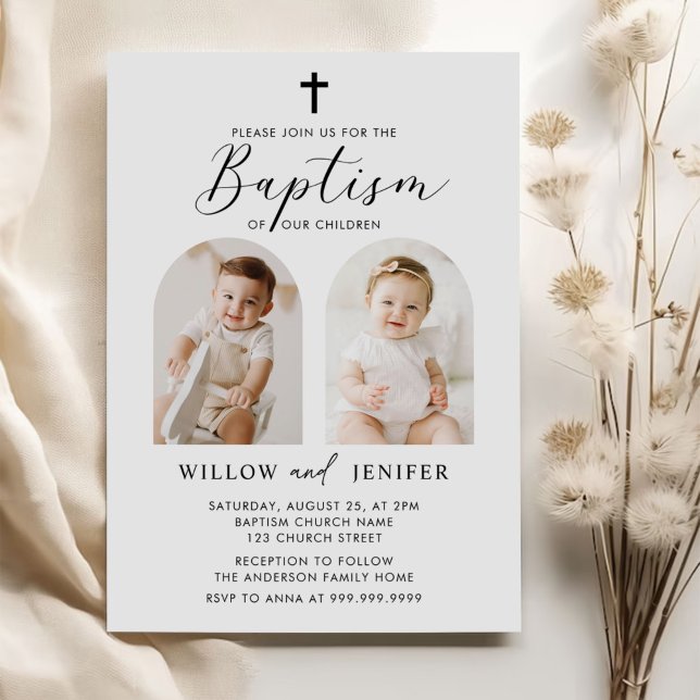 Modern baptism Twillingar Boy and Girl Photo Inbjudningar (Skapare uppladdad)