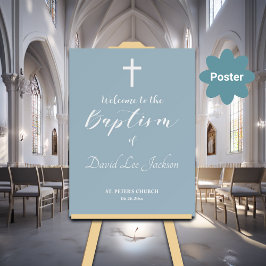 Modern baptism Vita Kor Dusty Blue Välkommen Poster