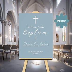 Modern baptism Vita Kor Dusty Blue Välkommen Poster