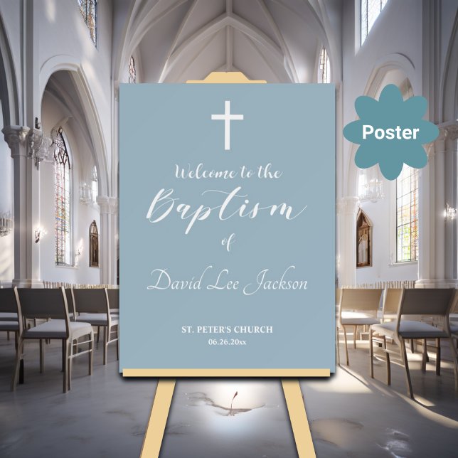 Modern baptism Vita Kor Dusty Blue Välkommen Poster (Skapare uppladdad)