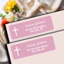 Modern baptism Vita Kor Rosa Returadress Etikett