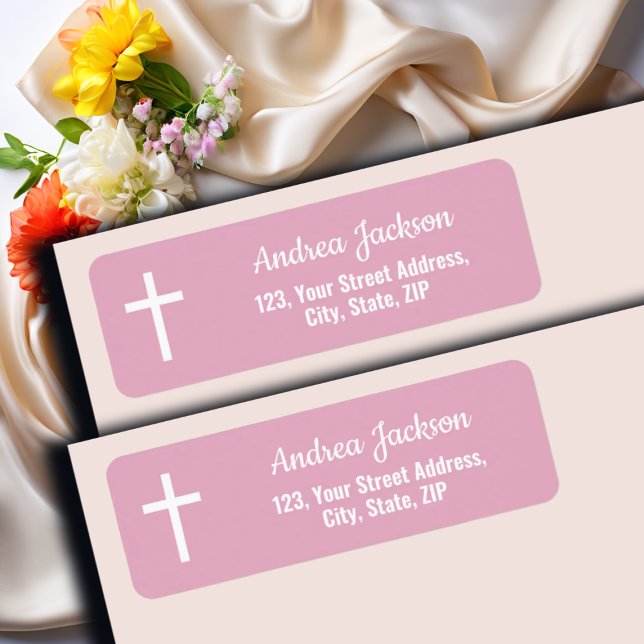 Modern baptism Vita Kor Rosa Returadress Etikett (Skapare uppladdad)